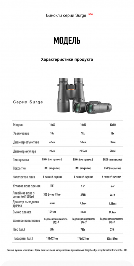 Бинокль Eyeskey Surge - 10x50